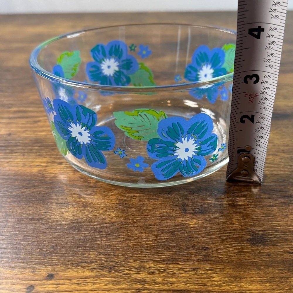 Floral Glass Bowl with Blue and Green Design
